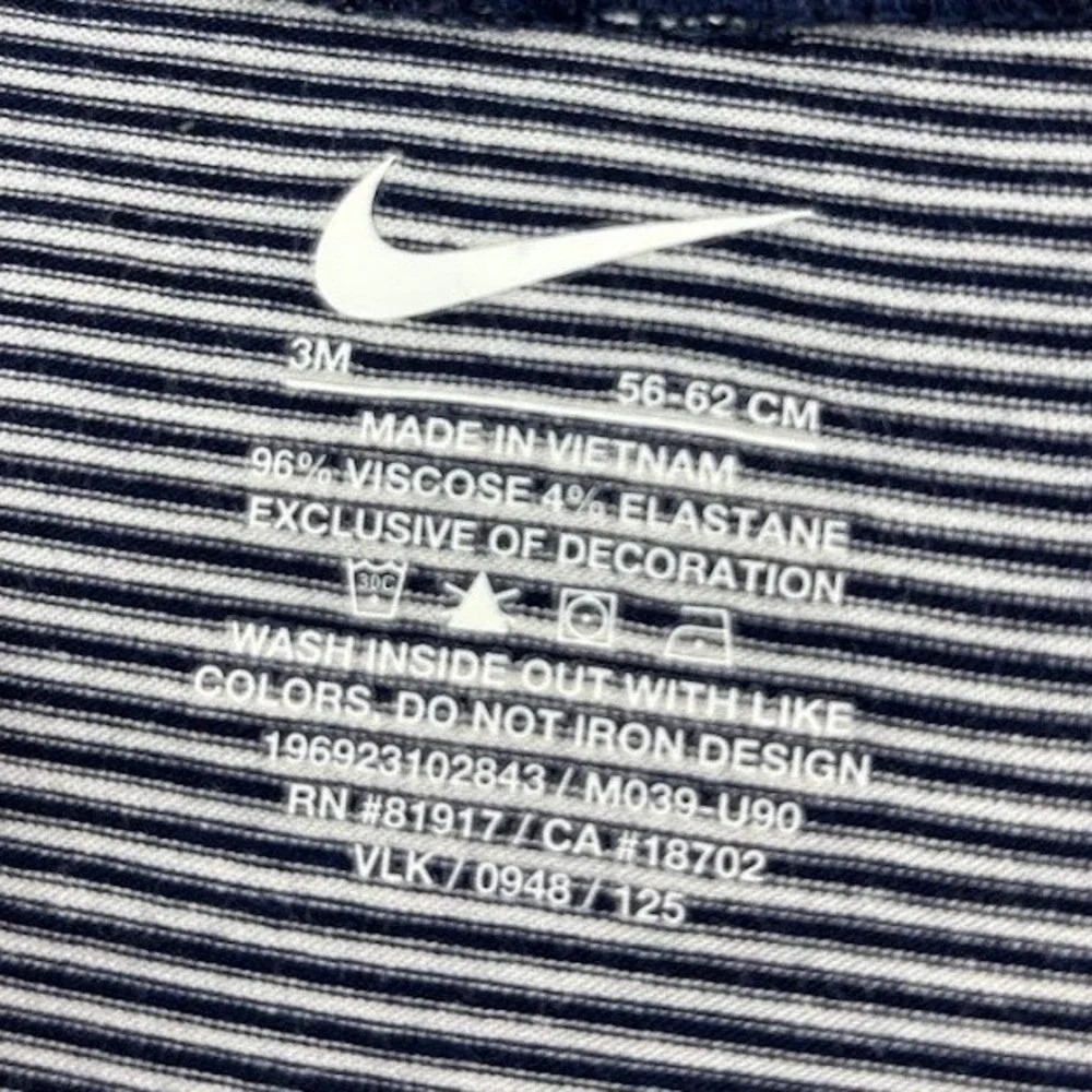 Nike Baby 3 Mo Footed Viscose Pajamas Sleeper Striped Navy Blue White Zip Swoosh